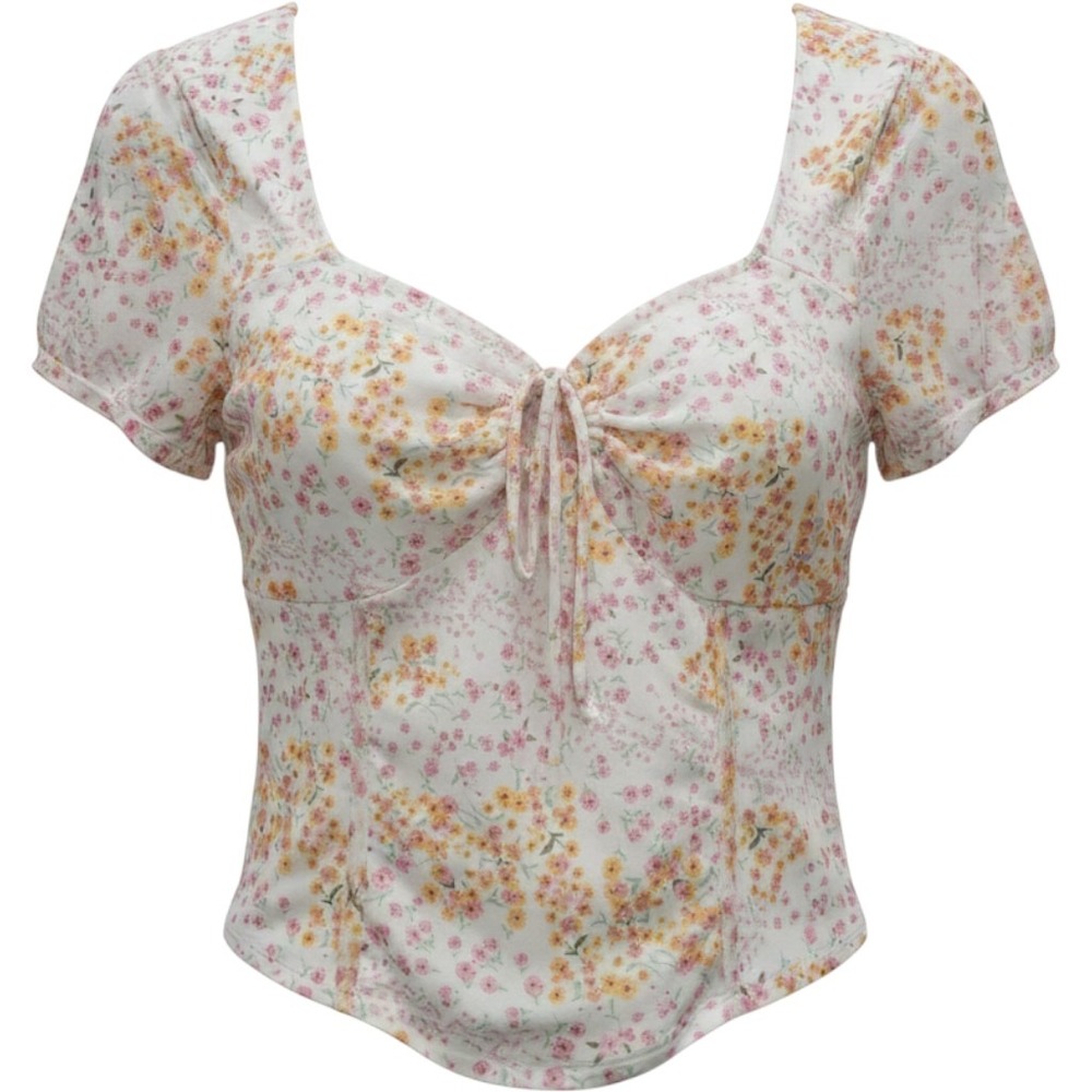 Just Polly Floral Mesh Sweetheart TieFront Corset Style Top XL Romantic Coquette